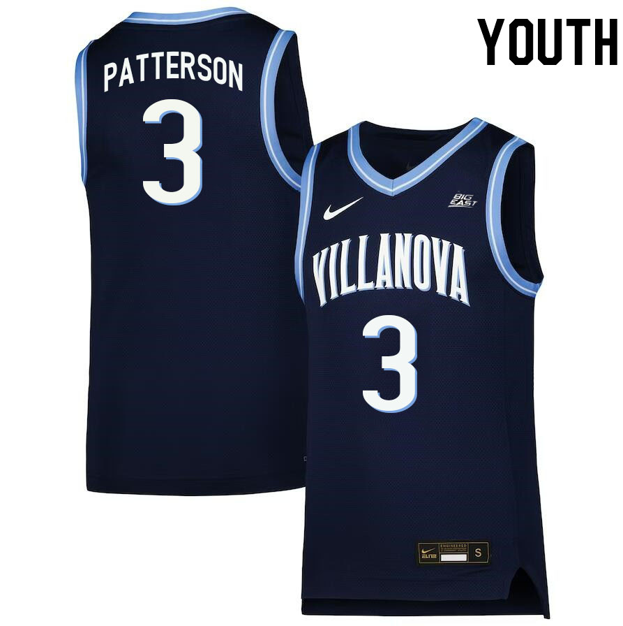 Youth #3 Trey Patterson Willanova Wildcats College 2022-23 Basketball Stitched Jerseys Sale-Navy